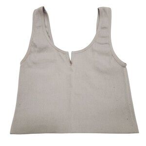 ANWND Women's Pale Gray Ribbed‎ Notched V-neck Cropped Lounge Tank Bralette S